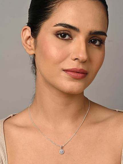 925 Sterling Silver Tove Pink Solitaire Pendant Earrings Chain Necklace Jewellery Set | Platinum Plated, Swiss Zirconia |Gift for Women and Girls - Rajputtrade