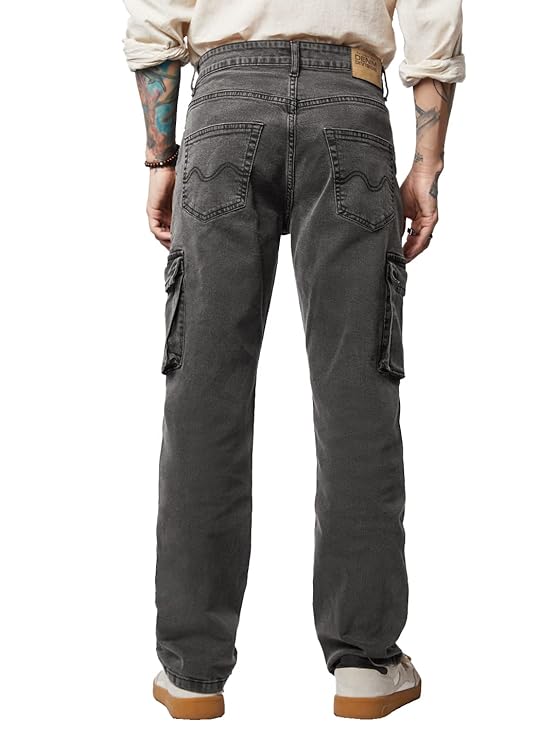 The Souled Store Solids: Men and Boys Straight Fit Cotton Blend Cargo Jeans - Rajputtrade