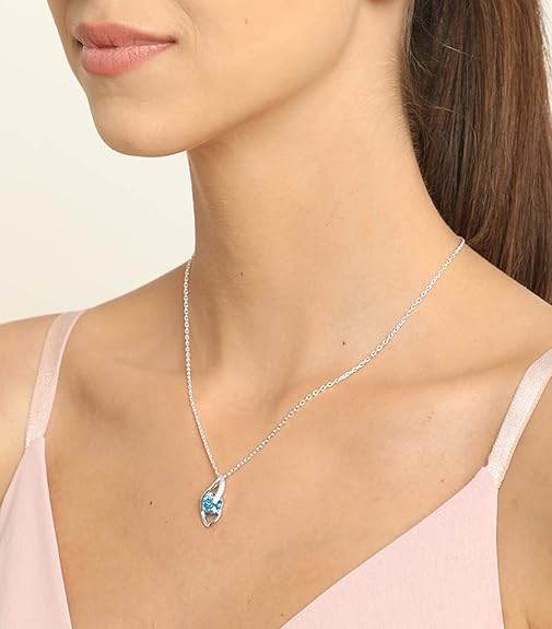 925 Sterling Silver Sky Blue Eye Pendant with Chain Necklace | Rhodium Plated, Swiss Zirconia | Gift for Women & Girls - Rajputtrade