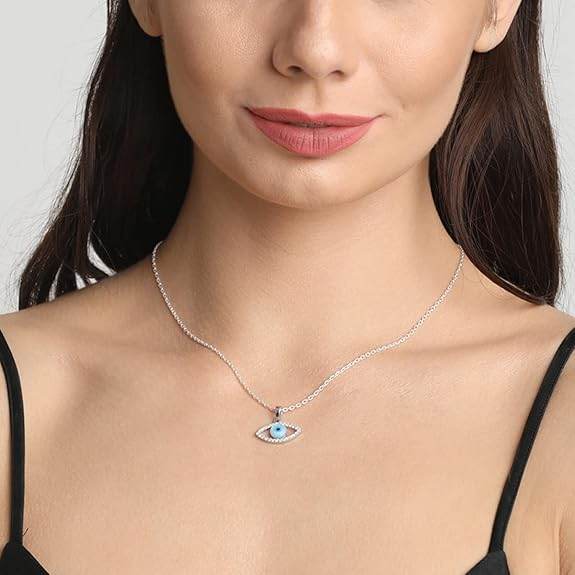 925 Sterling Silver Evil Eye Halo Pendant Necklace | with or Without Chain | Gift for Women and Girls - Rajputtrade