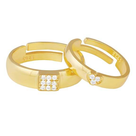 925 Silver Golden Shining Love Couple Rings, Adjustable | Promise Rings for Men & Women | - Rajputtrade