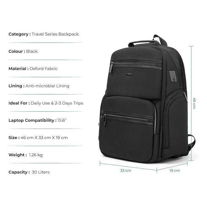ICON The Overnighter Laptop Backpack 30L | Durable Oxford Fabric, Fits 15.6" Laptops | USB Charging Port, Luggage Sleeve | Water-Resistant, Multipurpose Unisex Bag for Short Trips - Rajputtrade