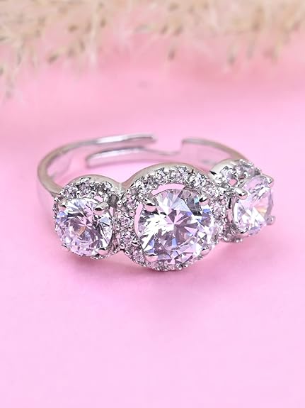 Pure 925 Sterling Silver Solitaire Finger Ring with Adjustable Band | Gift for Women Girls Wife Girlfriend | Multiple Design Options - Rajputtrade