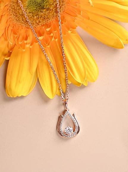 925 Sterling Silver Lotus Pendant Earrings Chain Necklace Jewellery Set | Rose Gold Plated, Swiss Zirconia | Gift for Women and Girls - Rajputtrade