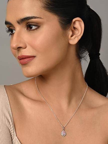 925 Sterling Silver Jino Pink Pear Solitaire Pendant Earrings Chain Necklace Jewellery Set | Platinum Plated, Swiss Zirconia |Gift for Women and Girls - Rajputtrade