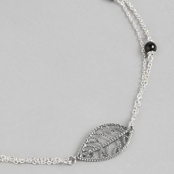 925 Sterling Silver Layered Designer Leaf Beaded Rhodium Plated Adjustable Chain Anklet (Single) | Gift for Women & Girls | - Rajputtrade