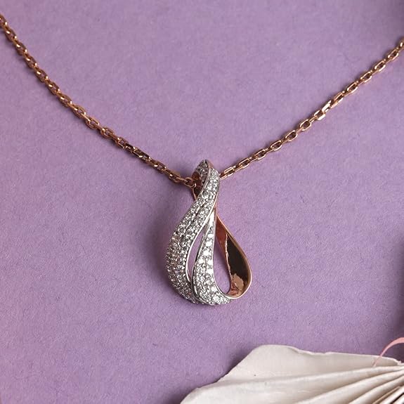 925 Sterling Silver Agda Pendant Earring Chain Jewellery Set | Rose Gold Rhodium Plated, Swiss Zirconia | Gift for Women & Girls