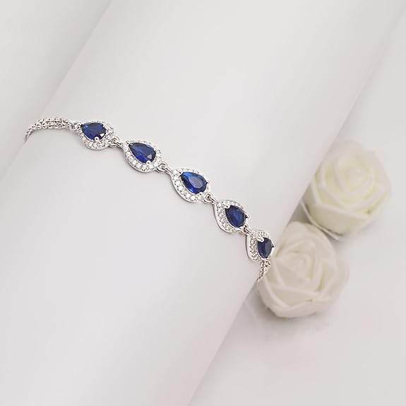 925 Silver Royal Blue Drop Bracelet, Adjustable Gifts for Girlfriend, Gifts for Women & Girls| - Rajputtrade