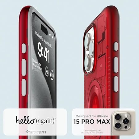 Spigen Classic C1 MagFit Back Cover Case Compatible with iPhone 15 Pro Max (TPU + Poly Carbonate | Ruby)