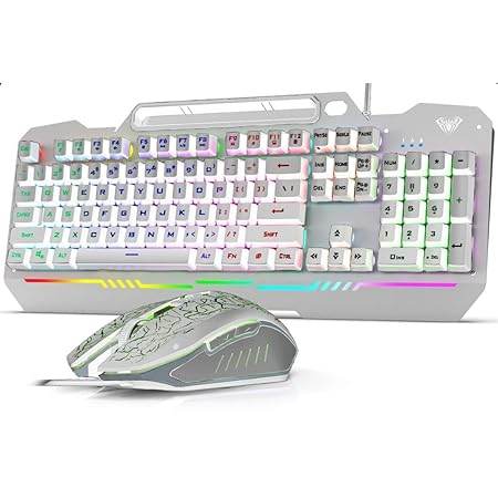 Aula T102 Gaming Keyboard and Mouse Combo | RGB Backlit Membrane Keyboard and Gaming Mouse | Wired Gaming Keyboard & Mouse Set for Windows PC Gamers (Silver Panel | White Keycaps) - Rajputtrade