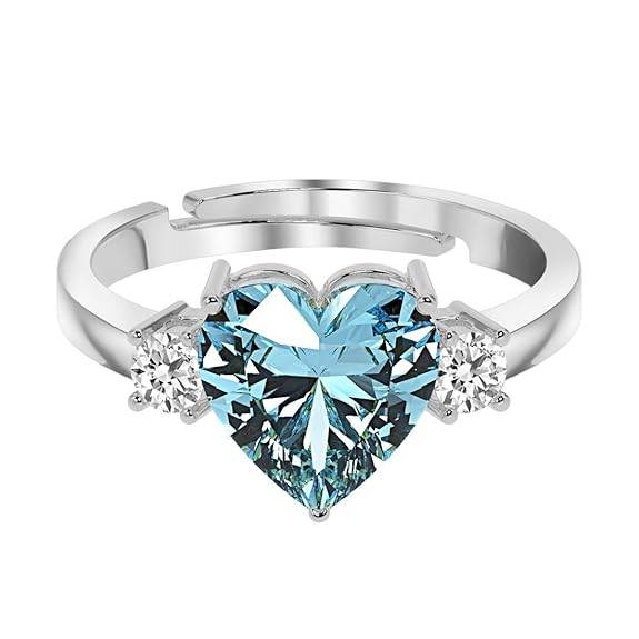 925 Sterling Silver Heart Stone Ring with Adjustable Band | Gift for Women Wife Girls - Rajputtrade