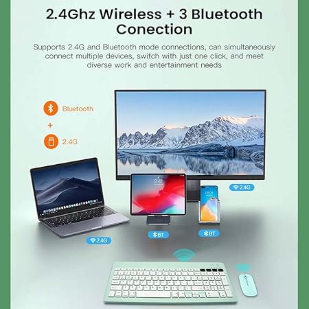 TECPHILE Wireless Keyboard and Mouse Combo, Multi Device Keyboard (3 BT5.0 + 2.4Ghz USB) and Mouse (BT5.0 + USB) Connectivity, Silent Easy Switch, Rechargeable, for Laptop,Mac,Computer,Tablet (Green) - Rajputtrade