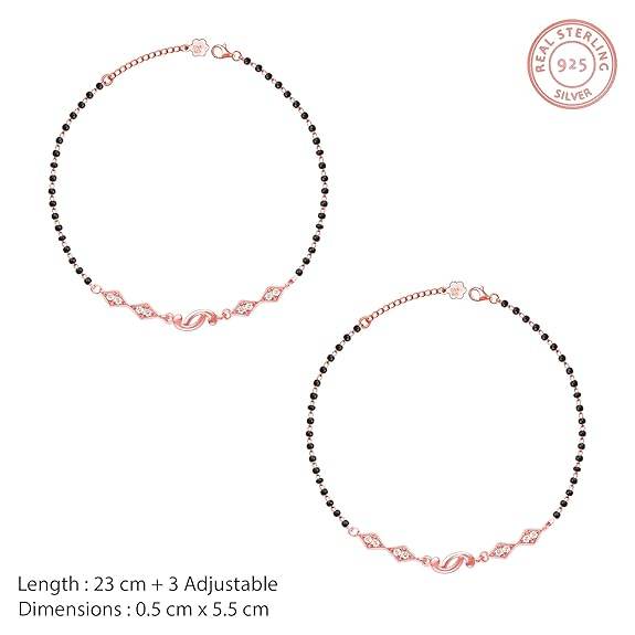 925 Silver Rose Gold Love Forever Beaded Anklets (Single) |Gifts for Women and Girls | - Rajputtrade