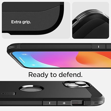 Spigen Tough Armor MagFit Back Cover Case Compatible with iPhone 15 (TPU + Poly Carbonate | Black)