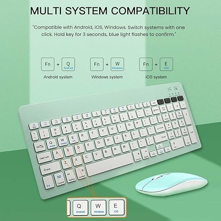 TECPHILE Wireless Keyboard and Mouse Combo, Multi Device Keyboard (3 BT5.0 + 2.4Ghz USB) and Mouse (BT5.0 + USB) Connectivity, Silent Easy Switch, Rechargeable, for Laptop,Mac,Computer,Tablet (Green) - Rajputtrade
