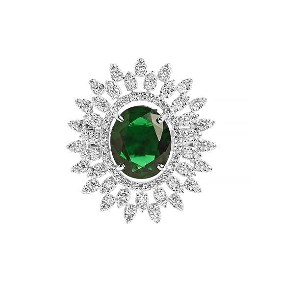 925 Sterling Silver Emerald Adjustable Cocktail Ring | Rhodium Plated, Swiss Zirconia | Jewellery Gift for Women and Girls - Rajputtrade