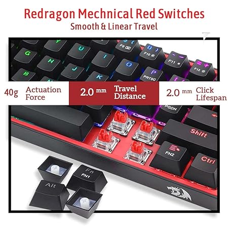 Redragon K617 Fizz 60% Wired RGB Gaming Keyboard, 61 Keys Compact Mechanical Keyboard, (Linear RED Switch), Pro Driver/Software Supported || Black - Rajputtrade