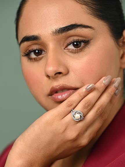 Pure 925 Sterling Silver Capree Real Pearl Size Adjustable Finger Ring | Gift for Women and Girls - Rajputtrade