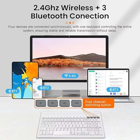 TECPHILE Wireless Keyboard and Mouse Combo, Multi Device Keyboard (3 BT5.0 + 2.4Ghz USB) and Mouse (BT5.0 + USB) Connectivity, Silent Easy Switch, Rechargeable, for Laptop,Mac,Tablet,Computer (White) - Rajputtrade