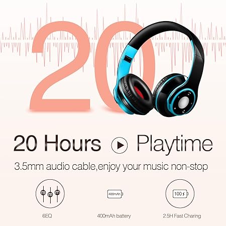 Bluetooth Headphones Over Ear, Wireless Headphones with 5 EQ Modes, 20 Hours Playtime (3 Color options)