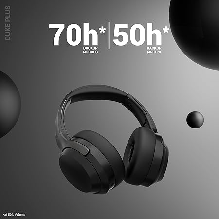 ZEBRONICS Duke Plus, Wireless Over Ear Headphone with ANC, ENC, Upto 70* Hours Backup (Black) - Rajputtrade