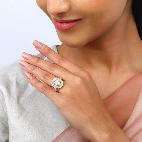 925 Silver Golden Oval Solitaire Ring,Fixed Size Indian - 12, US - 6 | Gifts for Women and Girls | - Rajputtrade