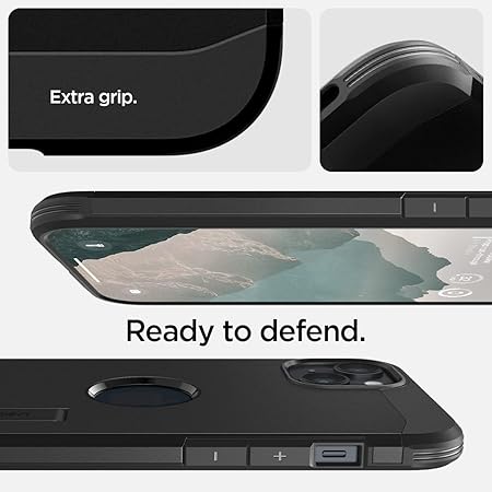 Spigen Tough Armor MagFit Back Cover Case Compatible with iPhone 14 (TPU + Poly Carbonate | Black)