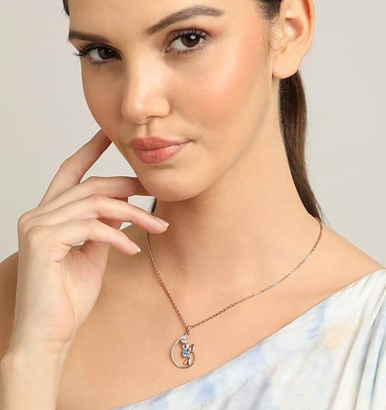 925 Sterling Silver Heart Pendant Earring Chain Jewellery Set | Rose Gold Rhodium Plated, Swiss Zirconia | Gift for Women & Girls - Rajputtrade