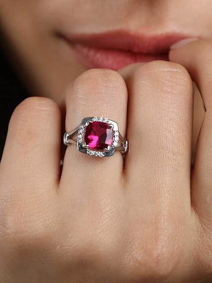 925 Sterling Silver Cushion Stone Ring with Adjustable Band | Gift for Women Wife Girls - Rajputtrade