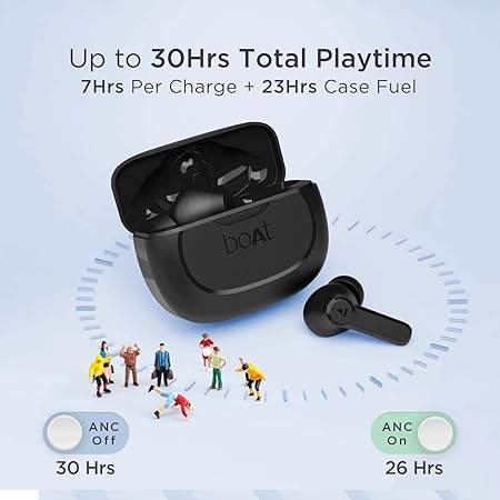 boAt Airdopes 393ANC True Wireless in Ear Earbuds with 32dB Hybrid ANC, Quad Mics with ENx™ Tech, 30 Hours Playback, Beast™ Mode,ASAP™ Charge,Ambient Mode,Bluetooth v5.2 IWP™,IPX5(Rogue Black) - Rajputtrade