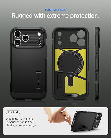 Spigen Tough Armor T MagFit Back Cover Case Compatible with iPhone 17 Pro Max (TPU + Poly Carbonate | Black)
