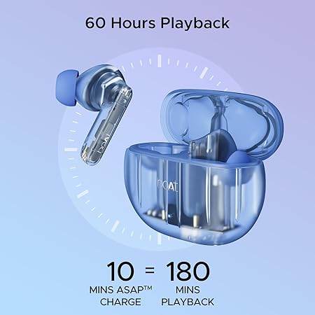 boAt Airdopes 191 ANC, 32dB ANC, Ambient Mode, 60HRS Battery, 4Mics ENx, in-Ear Detection, IWP Tech, Fast Charge, v5.3 Bluetooth Earbuds, TWS Ear Buds Wireless Earphones with mic (Pellucid Blue) - Rajputtrade