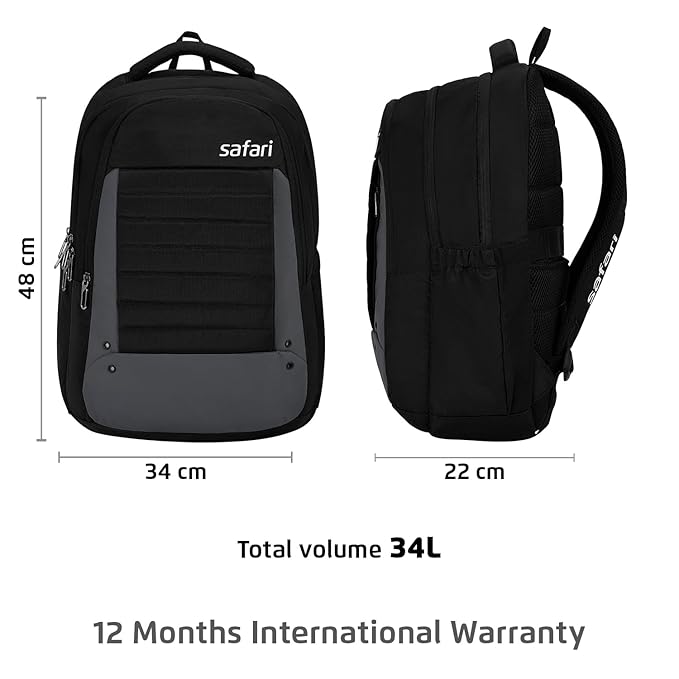 Safari Spade 34L Formal Laptop Backpack with Raincover, Antitheft Pocket, 3 Compartments, Front Pocket, Smart Trolley Sleeve, Office Bag, College Backpack, Travel Bag, School Bag - Rajputtrade