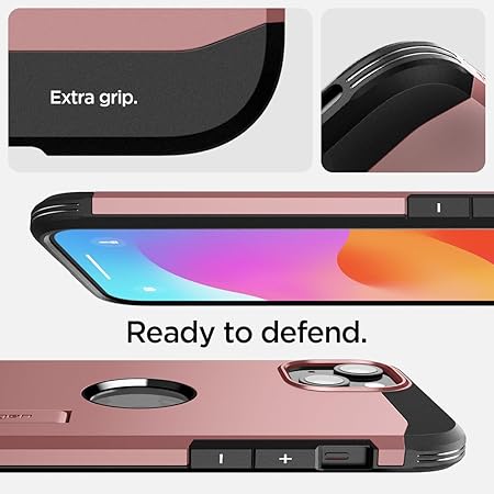 Spigen Tough Armor MagFit Back Cover Case Compatible with iPhone 15 (TPU + Poly Carbonate | Rose Gold)