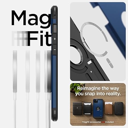 Spigen Tough Armor MagFit Back Cover Case Compatible with iPhone 15 (TPU + Poly Carbonate | Navy Blue)