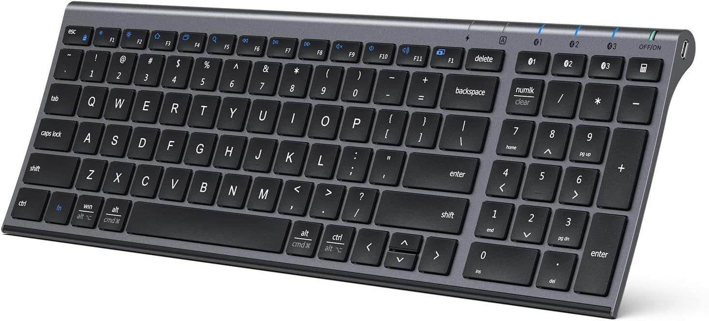 BK10 Multi-Device Bluetooth Keyboard for Mac, Windows, Chrome OS, Android, iPad, iPhone, Rechargeable Wireless Keyboard Easy-Switch up to 3 Devices Grey Black - Rajputtrade