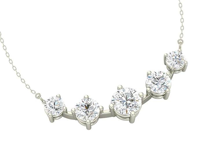 925 Sterling Silver 5 Stone Pendant Earring Chain Jewellery Set | Platinum Plated, Swiss Zirconia | Gift for Women & Girls - Rajputtrade