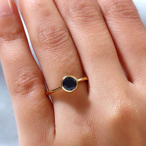925 Sterling Silver Birthstone Ring for Women | 2 Ct Solitaire Bezel Set Gemstone | 18K Gold Plated | - Rajputtrade