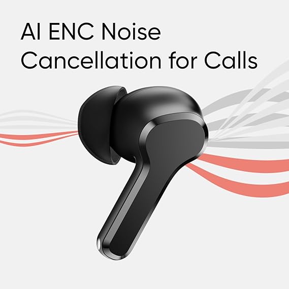 realme Buds T110 Bluetooth Truly Wireless in Ear Earbuds with mic, AI ENC for Calls | 38 Hours Total Playback with Fast Charging (Black) - Rajputtrade