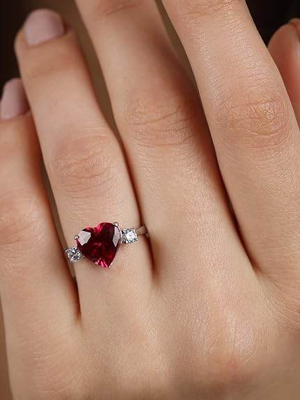 925 Sterling Silver Heart Stone Ring with Adjustable Band | Gift for Women Wife Girls - Rajputtrade