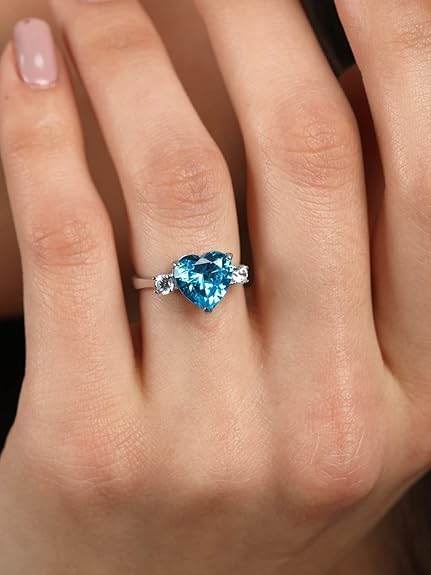 925 Sterling Silver Heart Stone Ring with Adjustable Band | Gift for Women Wife Girls - Rajputtrade