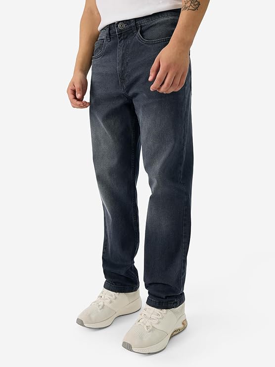 The Souled Store Denim: Dark Blue Men and Boys Buttoned Cotton Blend Straight Fit Jeans - Rajputtrade