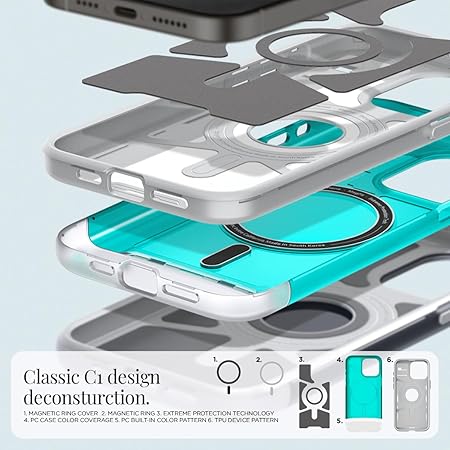 Spigen Classic C1 MagFit Back Cover Case Compatible with iPhone 15 Pro Max (TPU + Poly Carbonate | Bondi Blue)