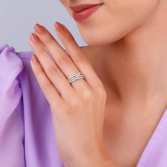 925 Silver Layered Ring Rose Gold 18k Gold Plated Rings | Stacking Ring | Statement Ring | Gifts for Women & Girls - Rajputtrade