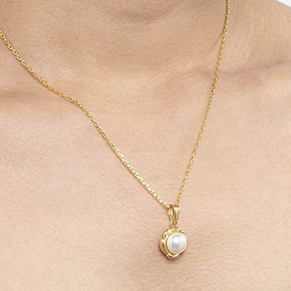 925 Sterling Silver Real Pearl AKI Pendant Earring Chain Jewellery Set | Gold Rhodium Plated |Gift for Women & Girls - Rajputtrade