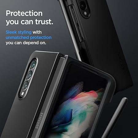 Spigen Thin Fit P for Samsung Galaxy Z Fold 3 5G Case, Galaxy Z Fold 3 5G Back Cover - Black