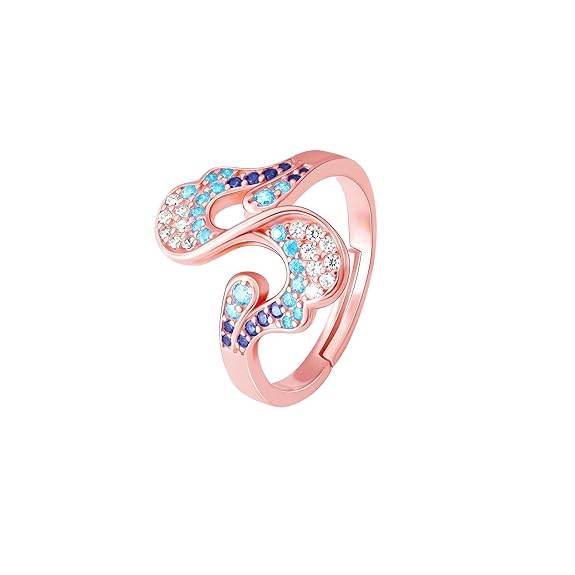 925 Silver Rose Gold Zircon Studded Waves Ring, Adjustable | Gifts for Women and Girls - Rajputtrade