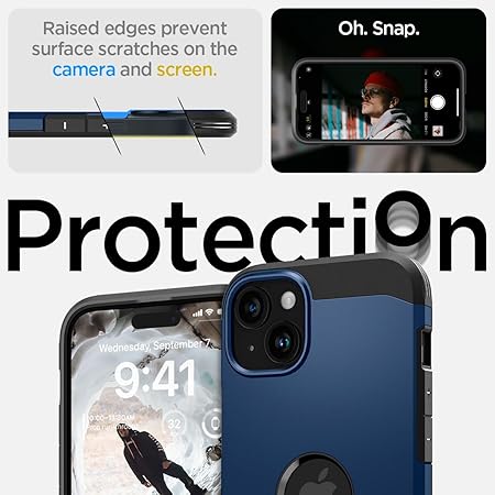 Spigen Tough Armor MagFit Back Cover Case Compatible with iPhone 15 (TPU + Poly Carbonate | Navy Blue)