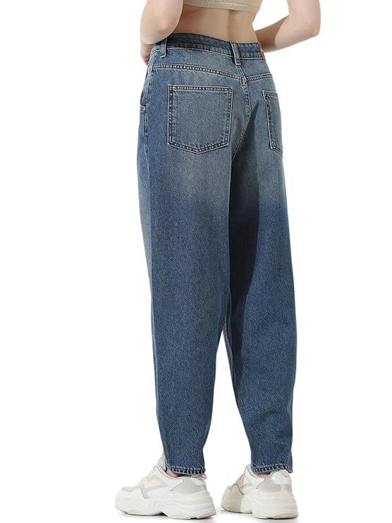 Women's Loose Fit Jeans, Medium Blue Denim (Size 34) - Rajputtrade