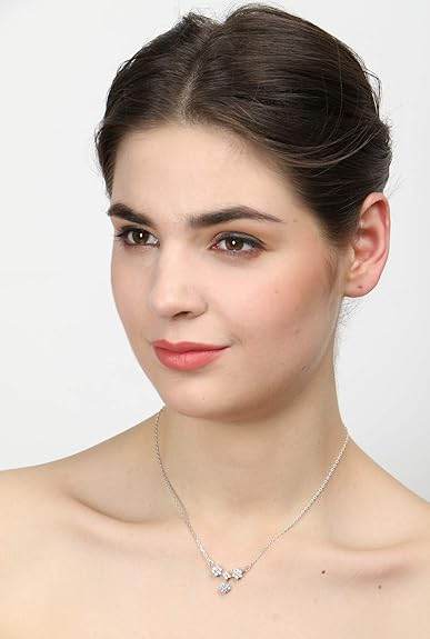 925 Sterling Silver Lily Pendant Earring Chain Jewellery Set | Platinum Plated, Swiss Zirconia | Gift for Women & Girls - Rajputtrade